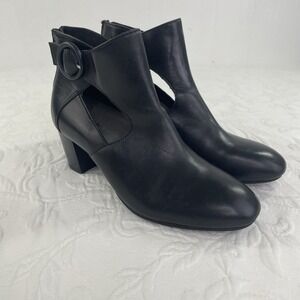 Earth CORINTH Boot 9 B Bootie Black Leather Buckle Zip BOHO Heel Ankle